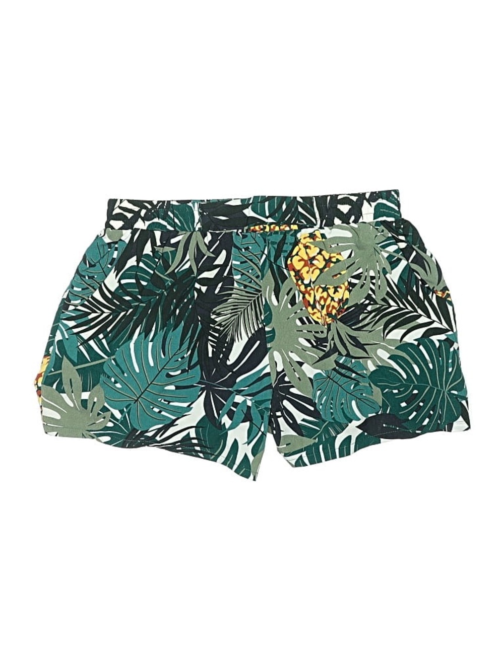 Tropical Leaf Print Women’s Soft Drawstring Shorts - Teal & Green